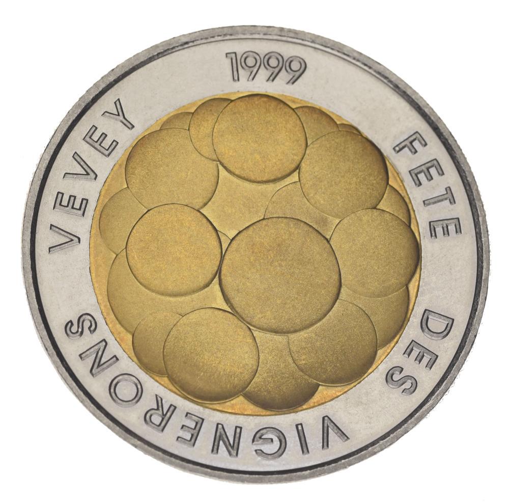 Коллекционная монета Швейцария 5 франков 1999 Биметалл UNC Винный фестиваль (М16859)