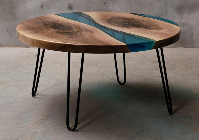 Стол журнальный Сидней дизайнерский река круглый из прозрачной эпоксидная смолы и массива ореха 800х480 мм - фото 2 Стол журнальный Сидней дизайнерский река круглый из прозрачной эпоксидная смолы и массива ореха 800х480 мм - фото 2