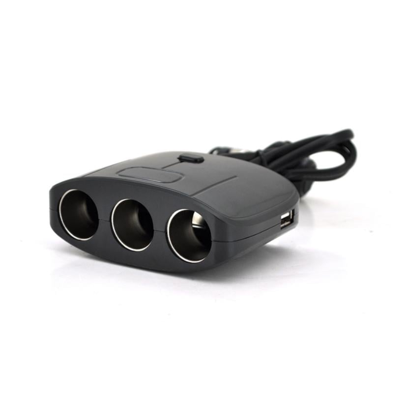 Разветвитель автомобильный Olesson 1635 3 гнезда и 2хUSB Черный (30151413ER)
