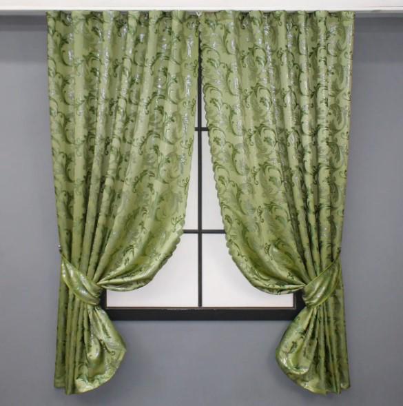 Комплект штор Завиток жакард 1,45х1,7 м 2 шт. Оливковий (1649ш 35-0263)
