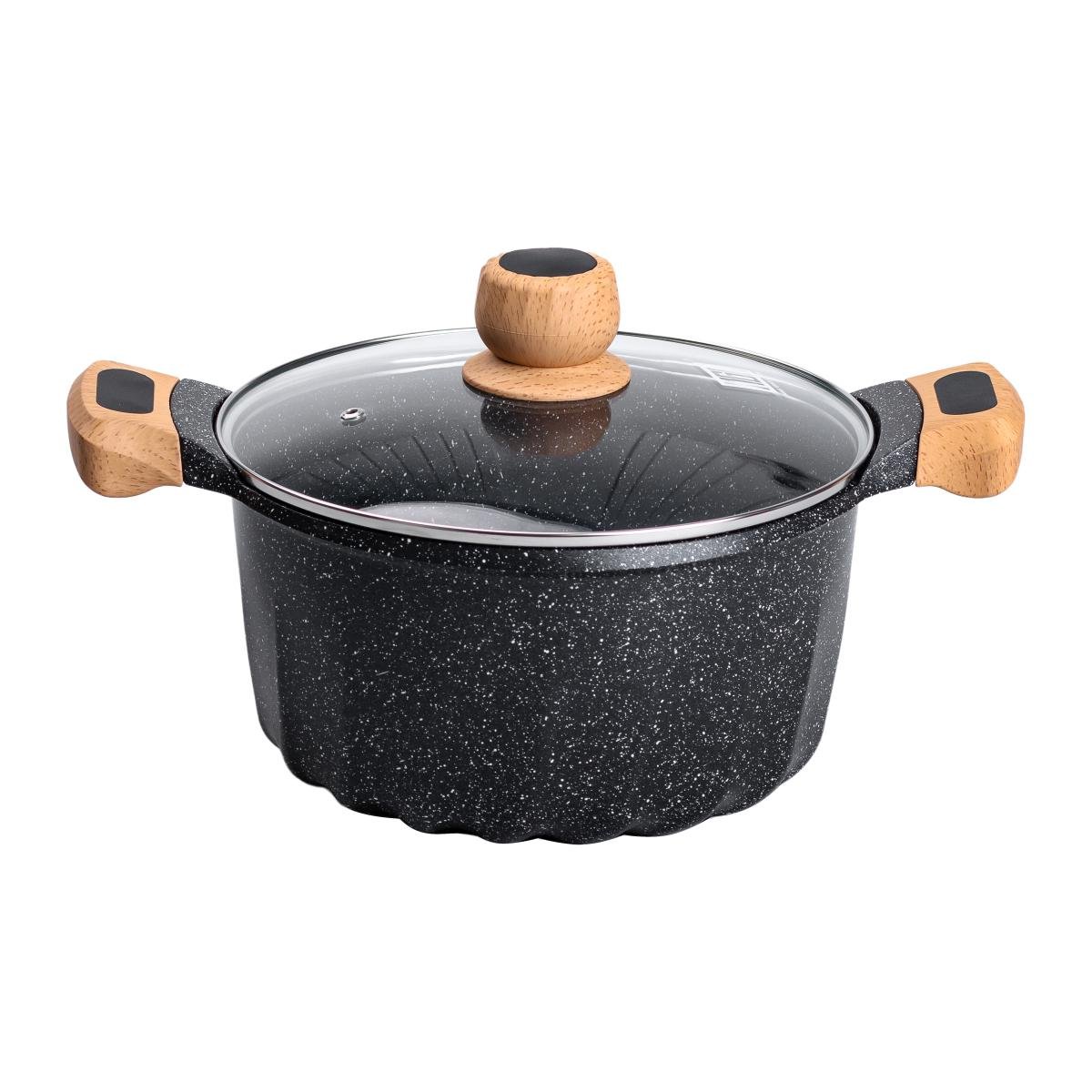 Кастрюля алюминиевая MGC во французском стиле со стеклянной крышкой 5 л Черный - фото 2