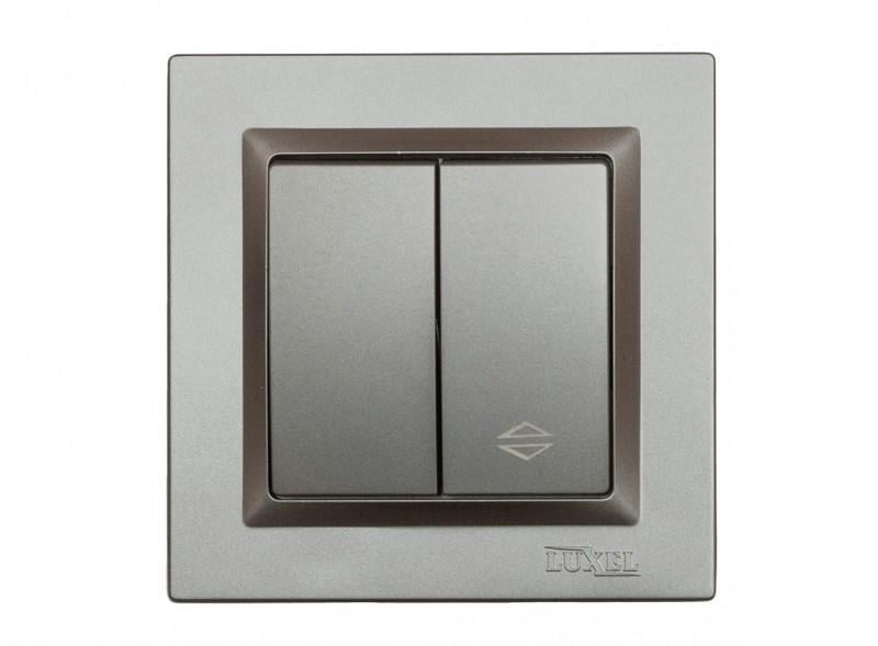 Выключатель двухклавишный проходной Luxel JAZZ 9719+9019 с белым механизмом Графитовый (27552311)