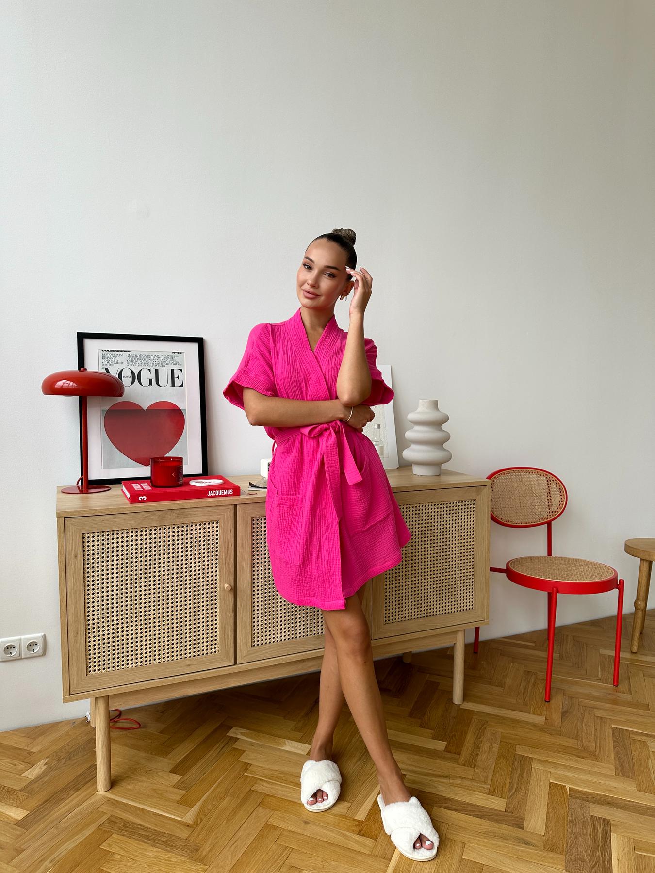 Халат женский COSY Hawaii из муслина S Малиновый (M22)