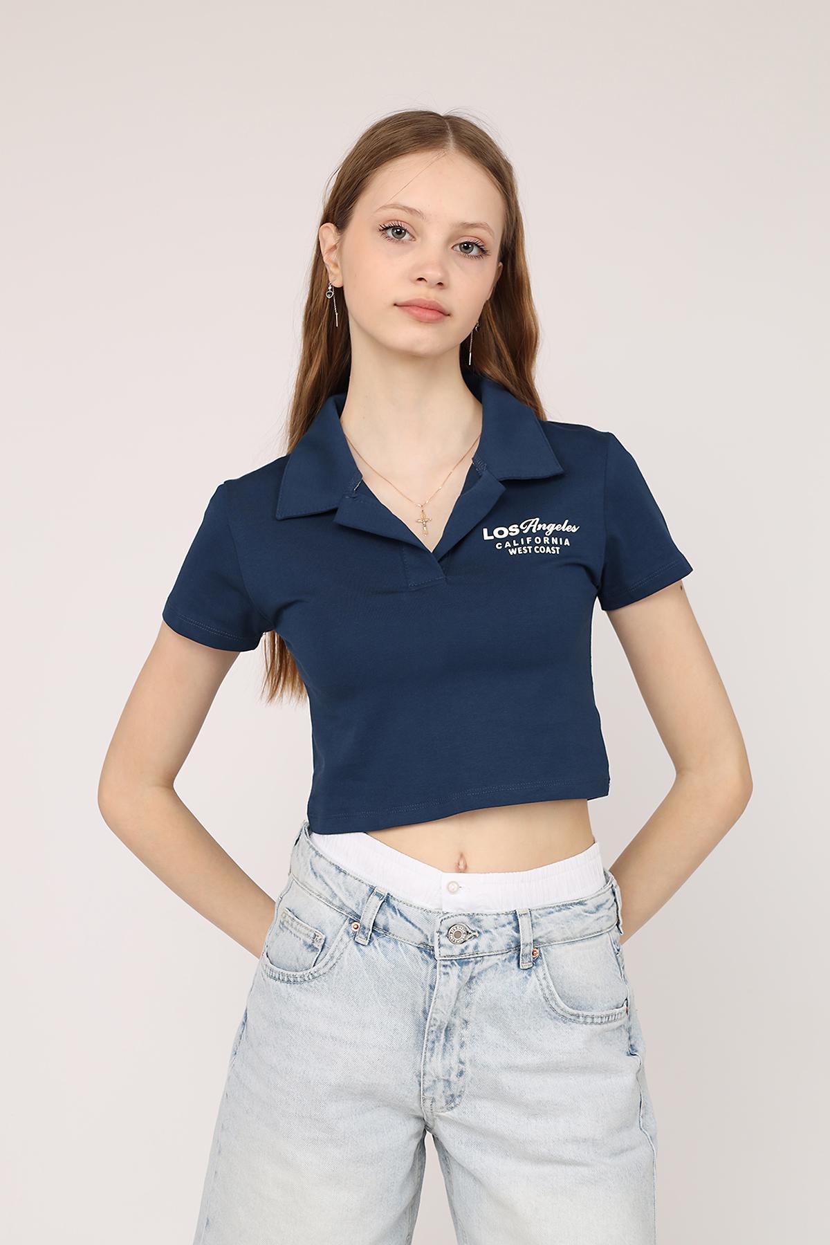 Футболка поло женская ЦБ-00275563 р. 48 Синий (SKT001061867)