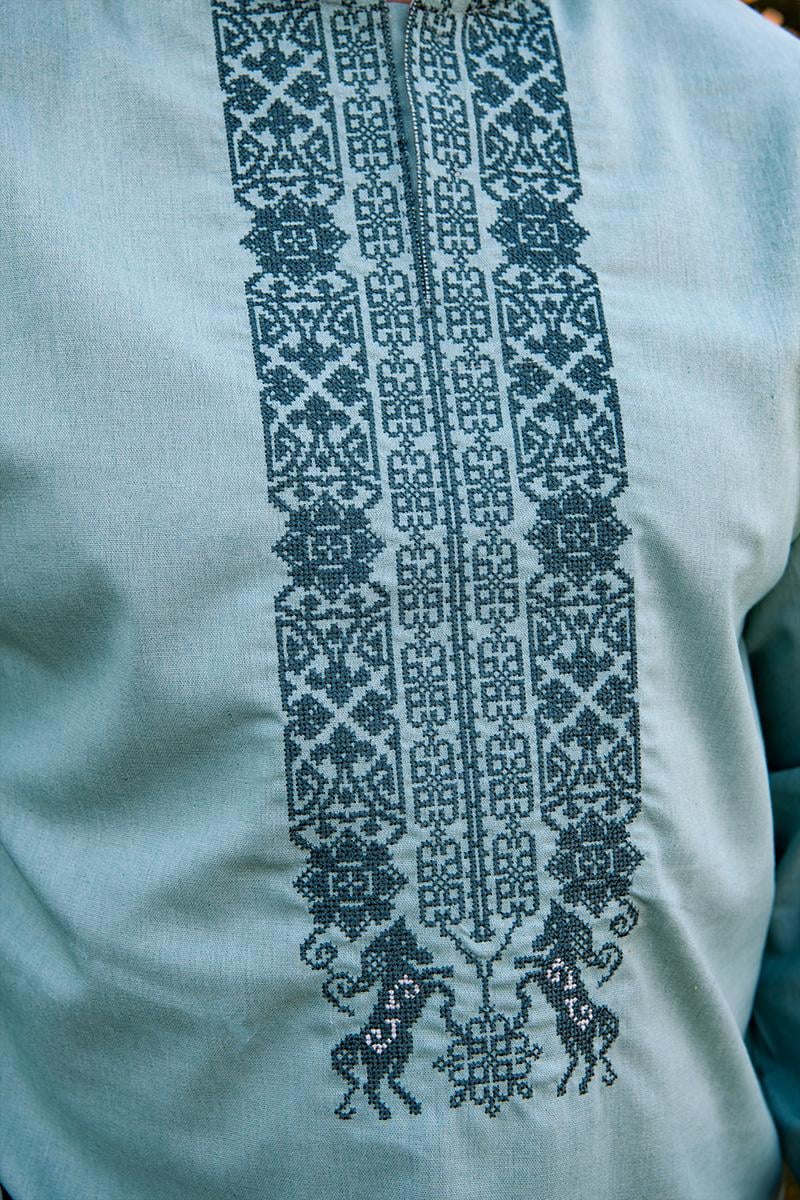 Вышиванка мужская из льна с геометрическим орнаментом 5XL Зеленый (2467950126) - фото 5