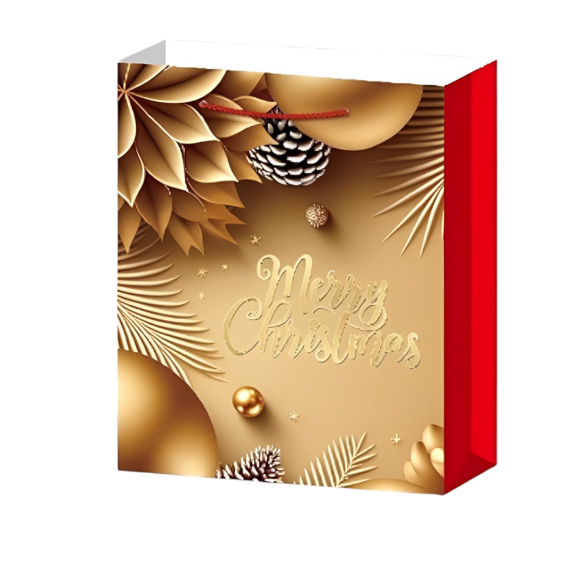 Подарочный пакет Stenson Merry Christmas с ручками дизайн новогодний 31х40х12 см Золотой (R96637-L)