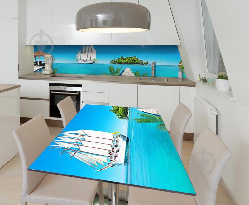 Наклейка 3Д виниловая на стол Zatarga «Добро пожаловать в рай» 600х1200 мм для домов, квартир, столов, кофейн, Наклейка 3Д виниловая на стол Zatarga «Добро пожаловать в рай» 600х1200 мм для домов, квартир, столов, кофейн,