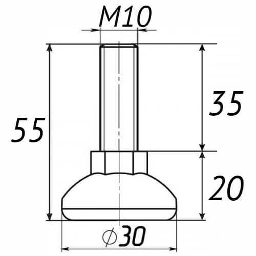 Опора регульована Steelfix М10х55 D30мм 40 шт. Чорний (246274) - фото 2