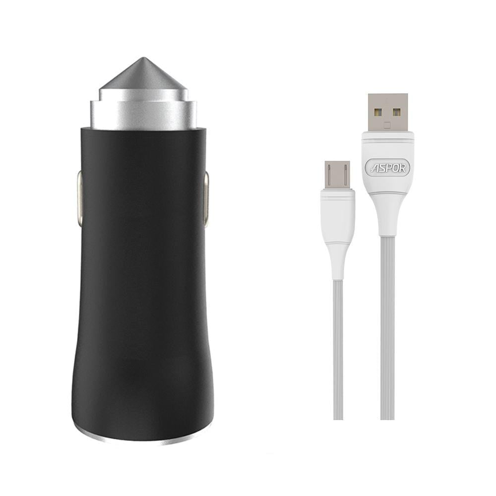 Автомобільний зарядний пристрій Aspor A918 Metal LED 2USB/3,4A та кабель USB-Micro Чорний (920037)