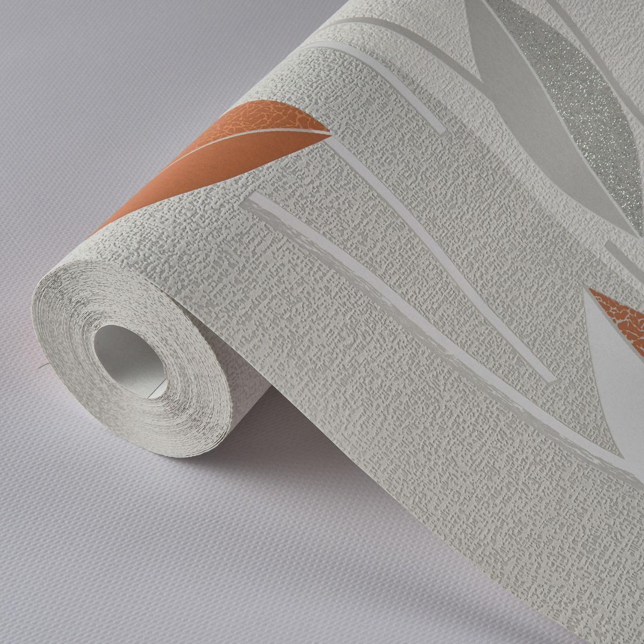 Обои виниловые на флизелин Marburg 57727 0,53х10,05 м Молочный с оранжево-серебряным орнаментом (2785922129)