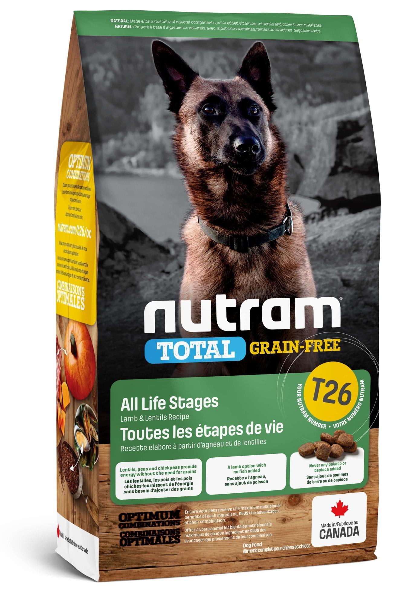 Корм сухий для собак всіх порід Nutram T26 Total Grain Free Lamb&Lentils з ягням та чечевицею 2 кг (067714102550)