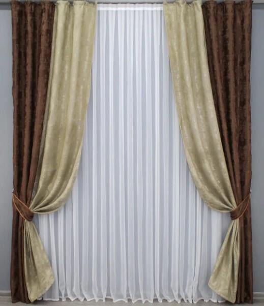 Комплект штор жаккард 1,4х2,7 м 2 шт. Шоколадный/Золотистый (014дк/1202-1284ш)