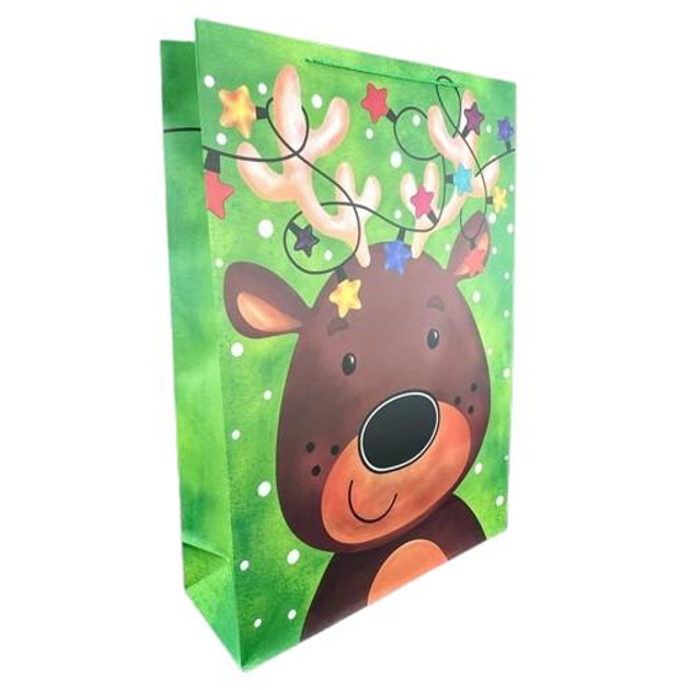 Подарочный пакет новогодний Stenson Олень XXL бумажный 51х72х18 см Салатовый (R33034)