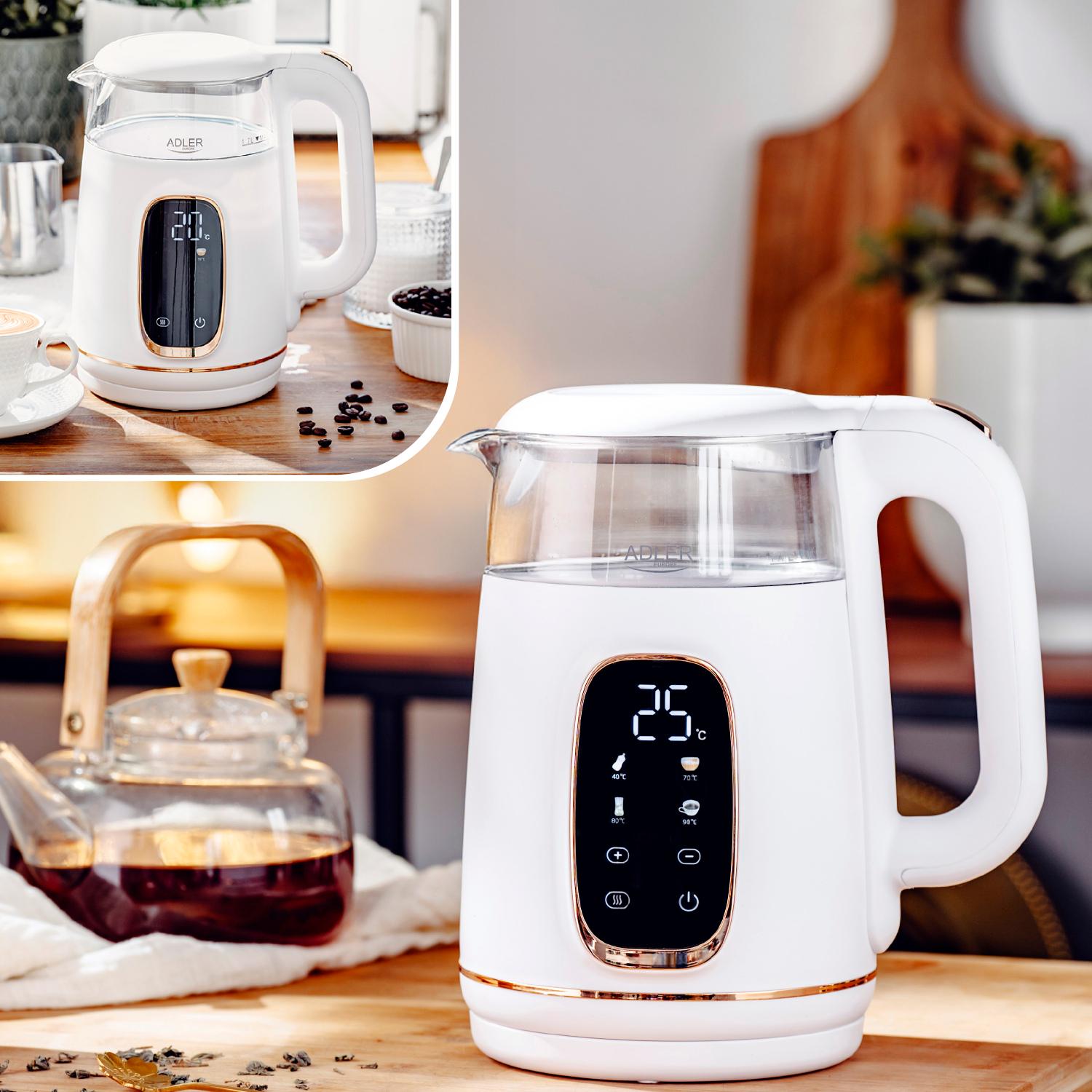 Электрочайник Adler AD 1305 стеклянный с установкой температуры 2200 Вт 1,7 л White/Gold (AD1305WG) - фото 8