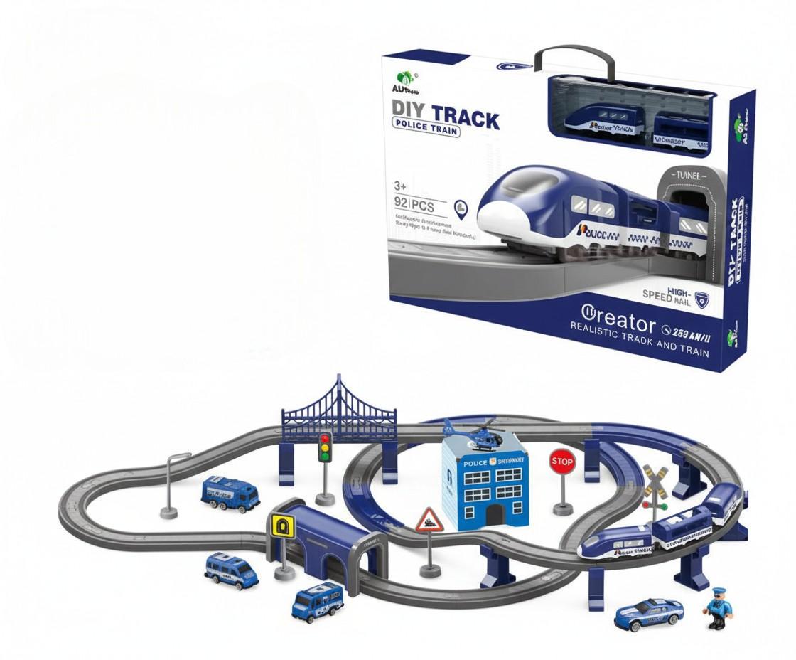 Залізниця з електропоїздом DIY Track Train Поліцейський поїзд 92 деталі Синій