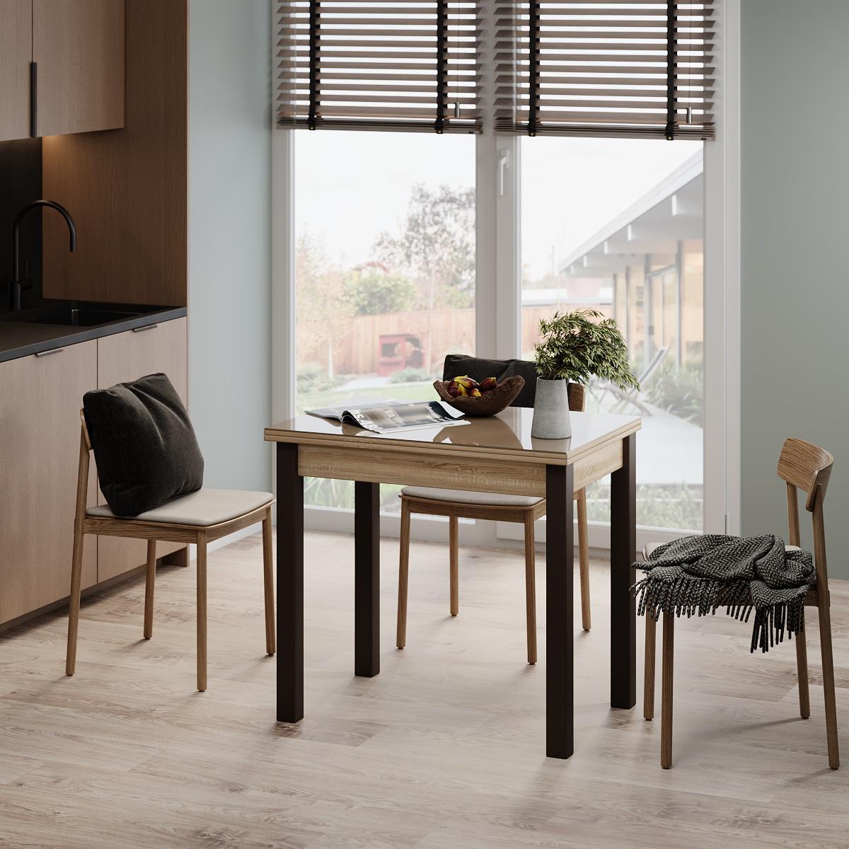 Обеденный стол-трансформер Dinner Glass 900x750x600 мм Дуб Сонома/Светло-бежевое стекло (GATB16131300204) - фото 2 Обеденный стол-трансформер Dinner Glass 900x750x600 мм Дуб Сонома/Светло-бежевое стекло (GATB16131300204) - фото 2