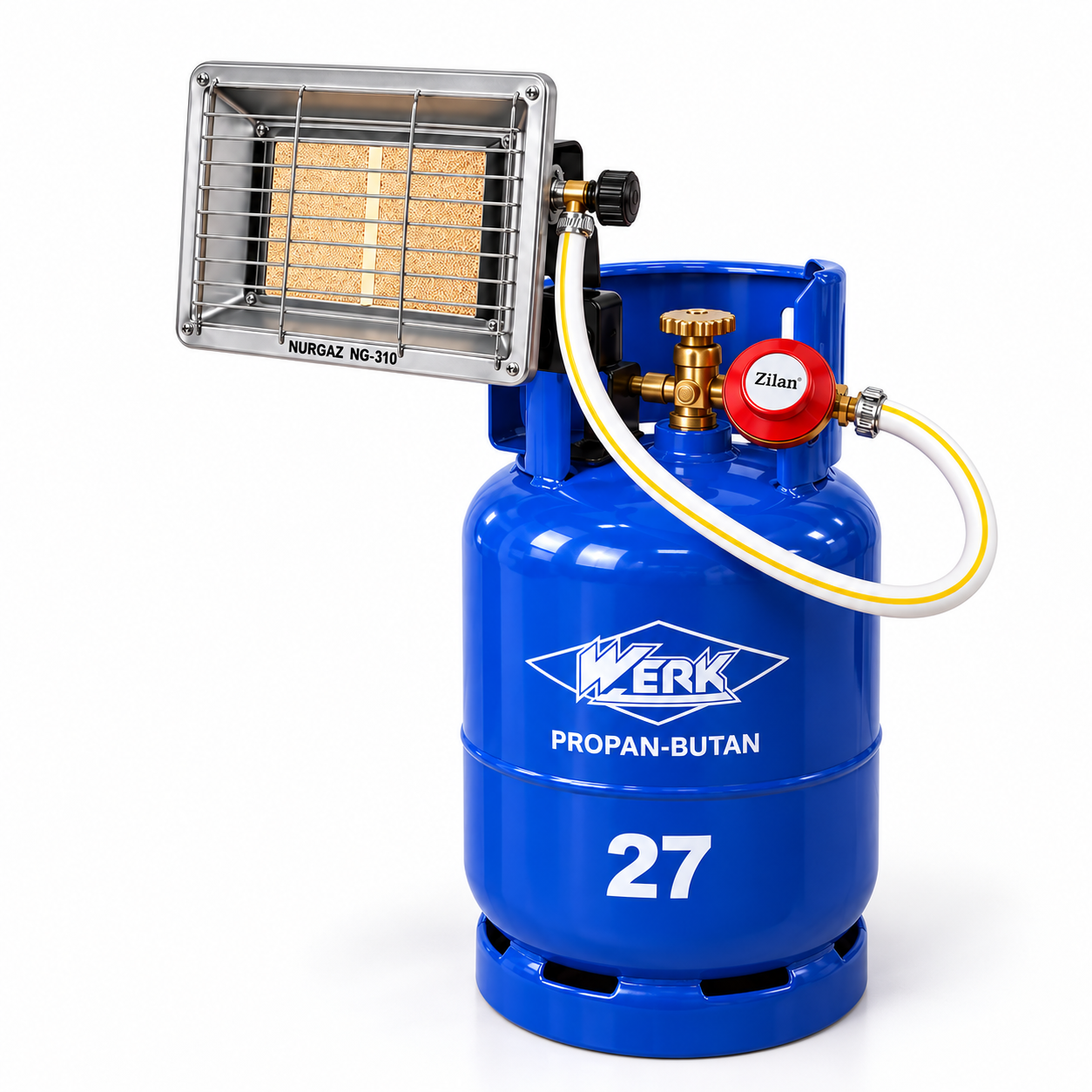 Комплект Nurgaz NG-310 на кожухе баллона WERK 27 л редуктор Zilan/шланг 1 м и 2 хомута (NEW-18)