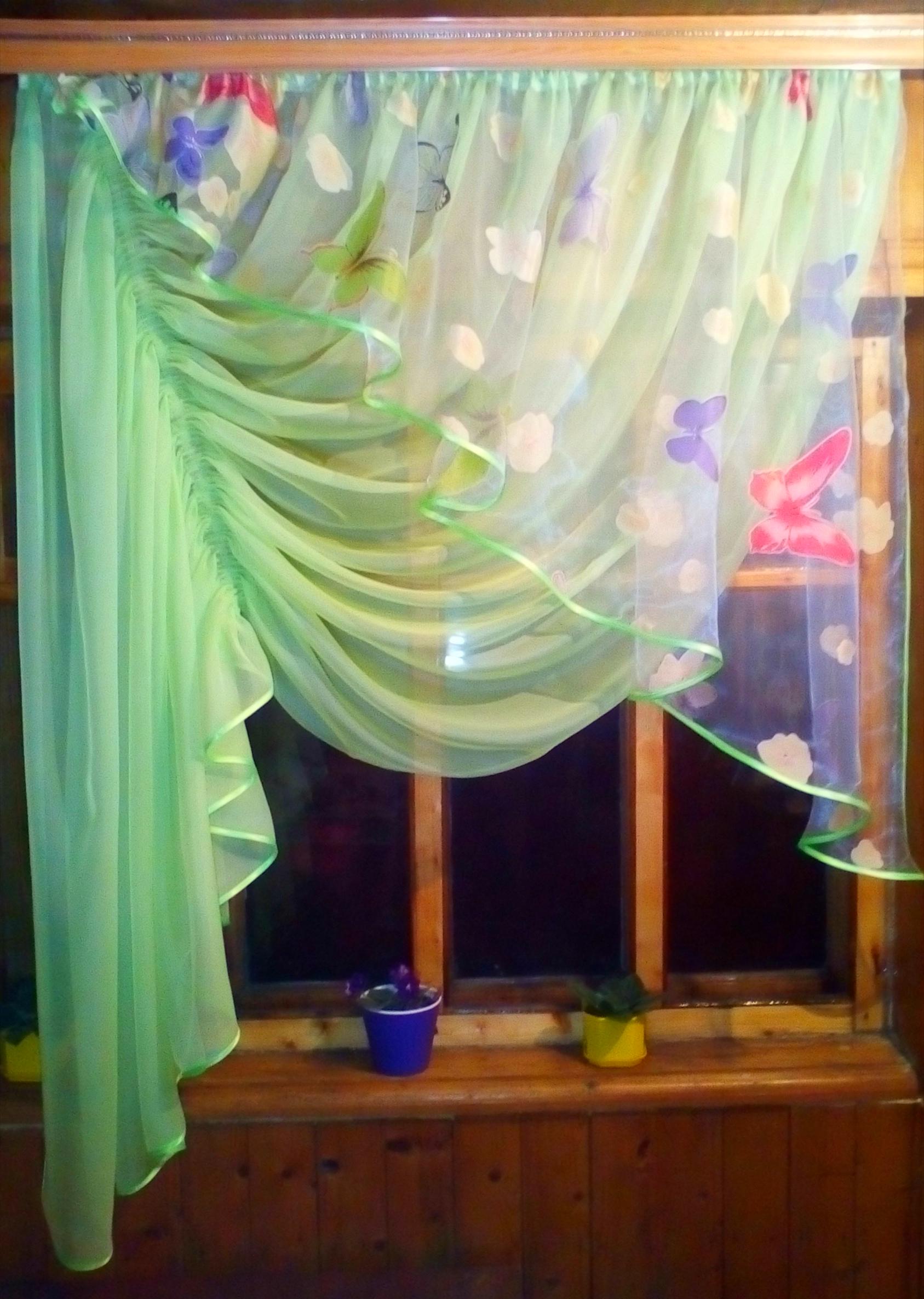 Занавеска короткая красивая Камелия бабочка левая Салатовый - фото 2 Занавеска короткая красивая Камелия бабочка левая Салатовый - фото 2