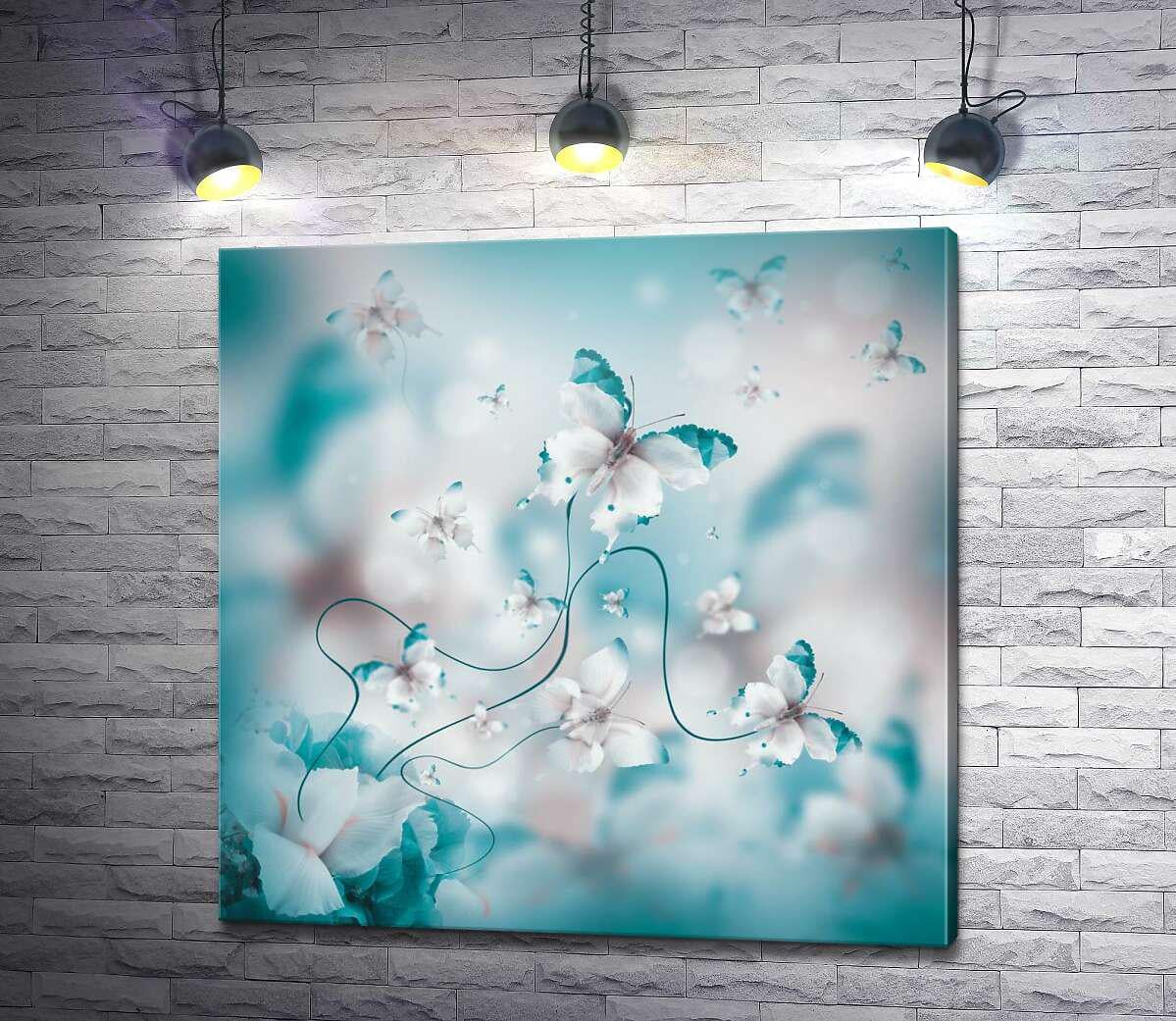 Картина ArtPoster Ніжні біло-блакитні метелики з пелюсток 100x100 см Модуль №1 (004386)