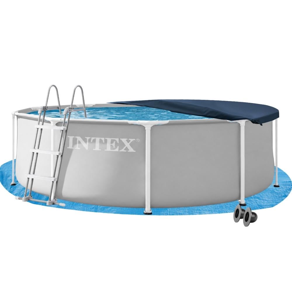Бассейн каркасный Intex 26706-4в1 Prism Frame с подстилкой стремянкой тентом 305х99 см Серый (147-9-26706-4)