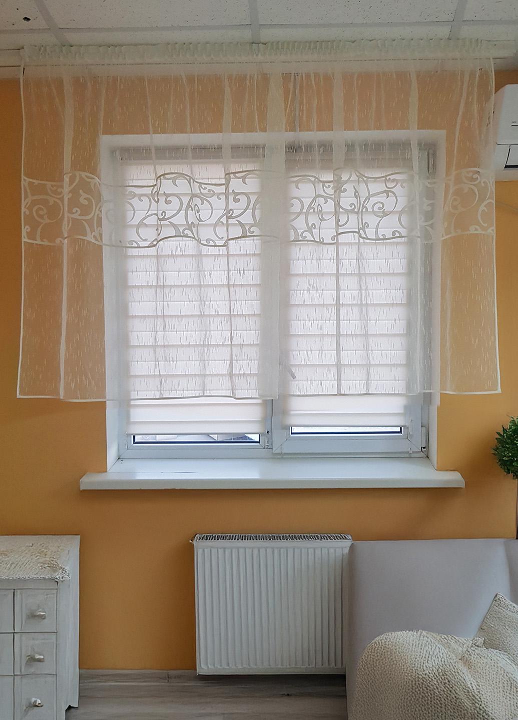 Тюль до подоконника Firanka Завитки карниз 200 см Молочный (21_9а)