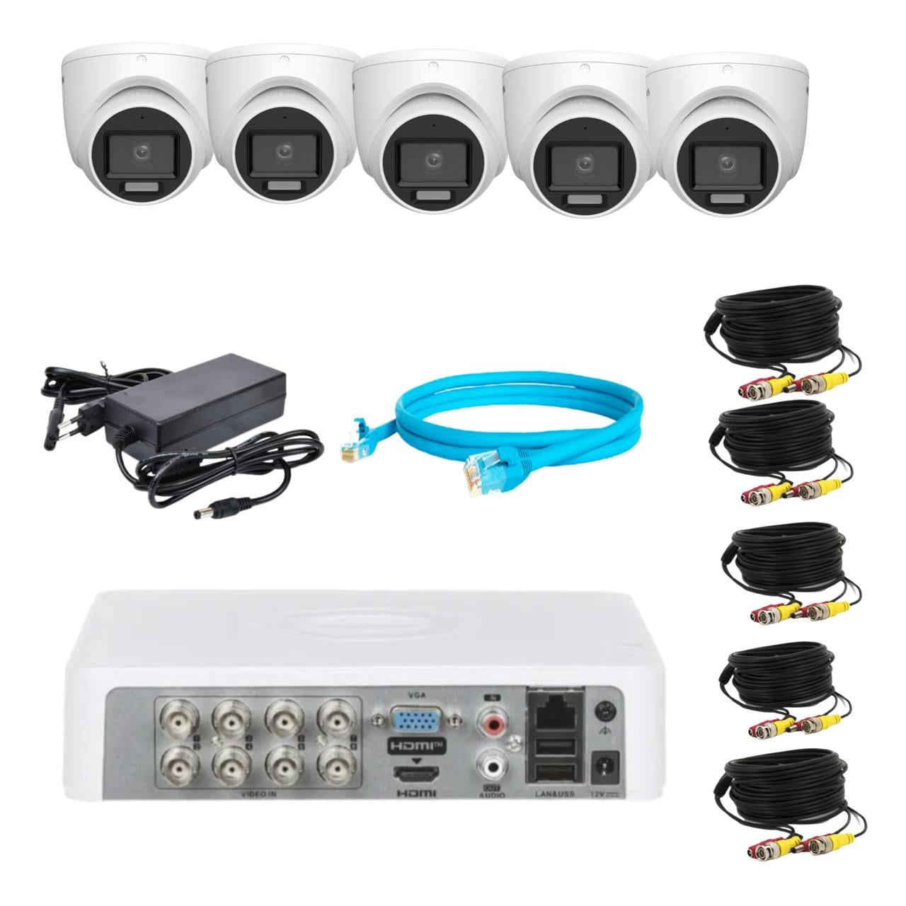 Комплект відеонагляду Hikvision 2Mp-THD-Hybrid-Acusense DS-2CE76D0T-LMFS на 5 камер (24185021)