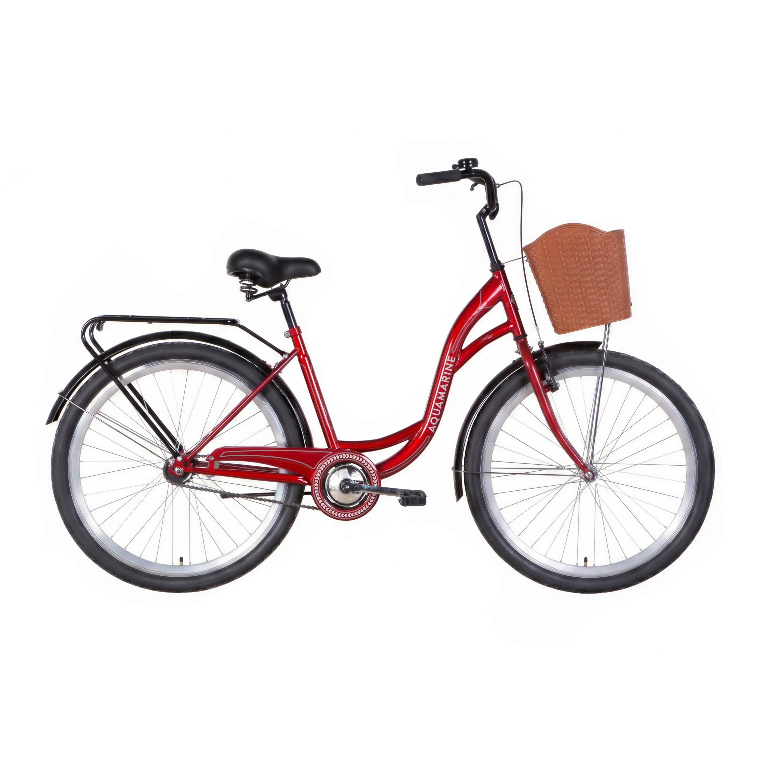 Велосипед городской 26" Dorozhnik Aquamarine рама 17" ростом 155-170 см с багажником и корзиной Бордовый (OPS-D-26-164)