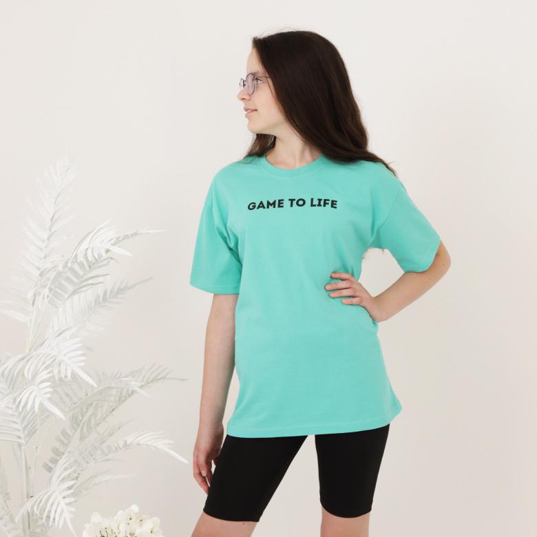 Футболка подростковая хлопковая для девочки GBI Teens Game to life 158 см Ментоловый (13743)