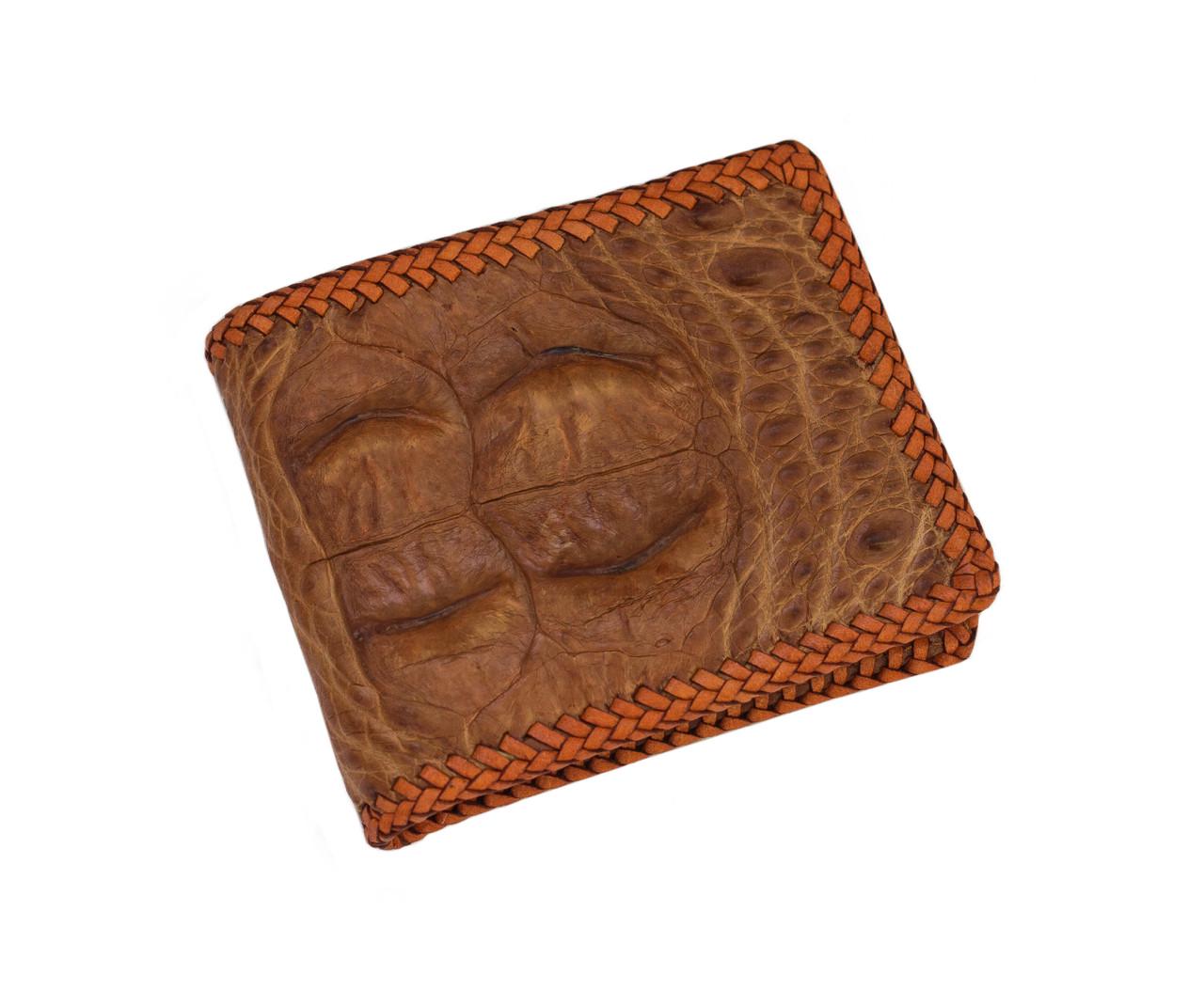 Кошелек из кожи крокодила с оплеткой Коричневый (cw17_1)