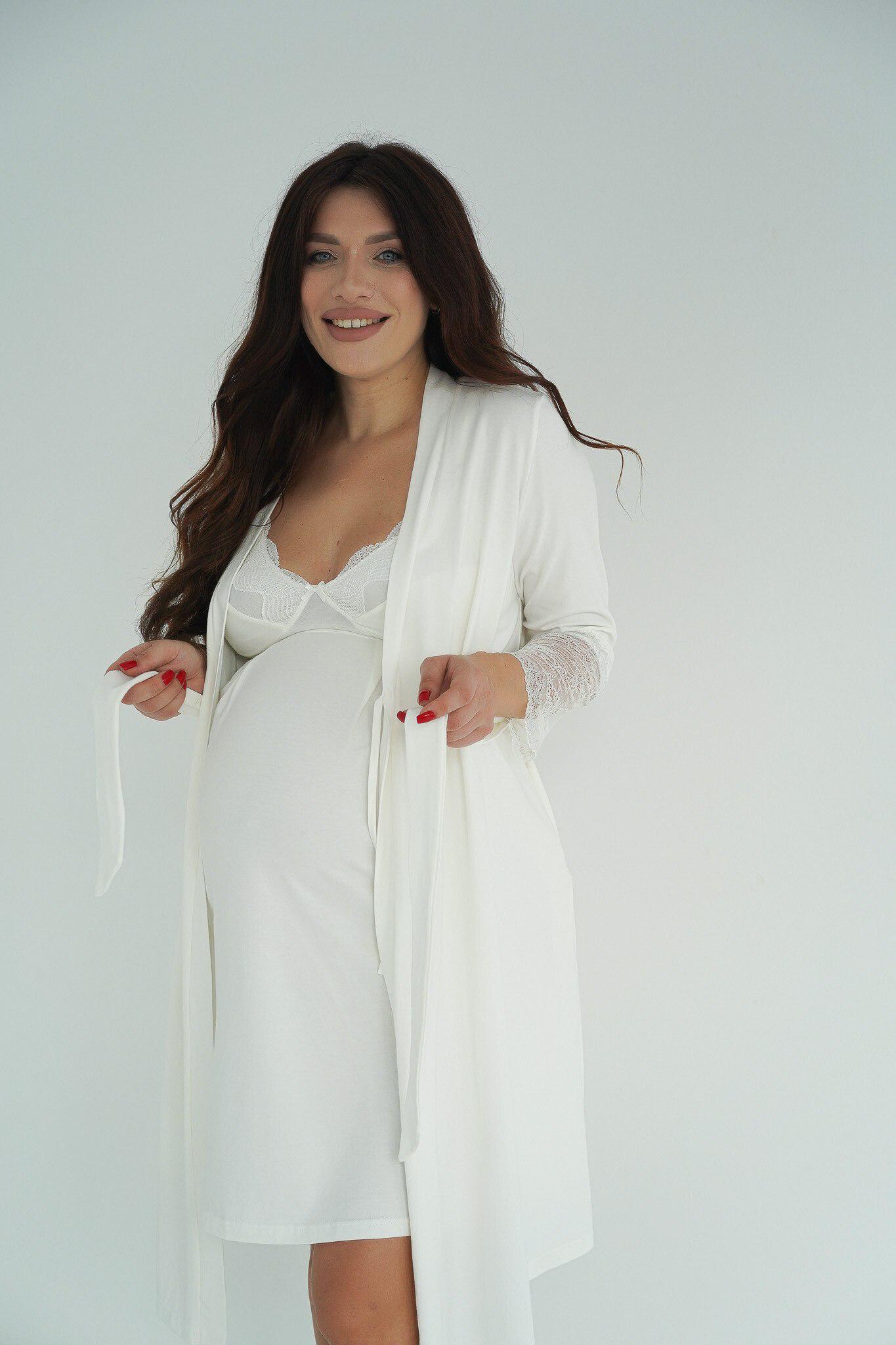 Комплект халат и рубашка для беременных и кормящих мамочек Soft&Lace р. 52 Молочный (144206)