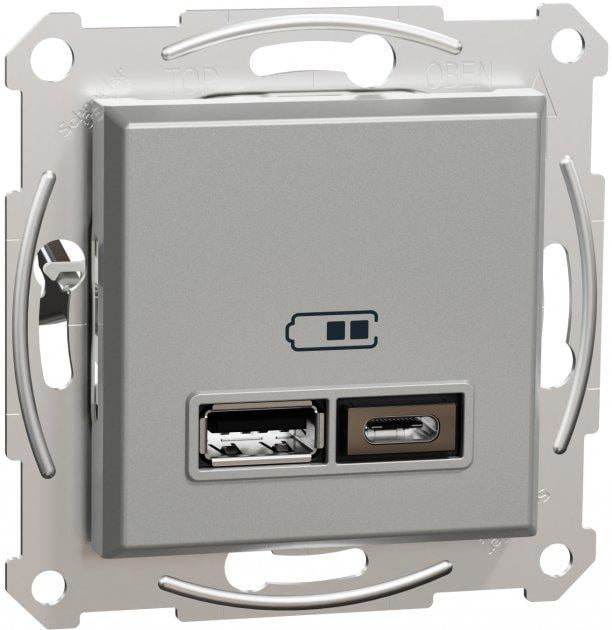 Розетка USB Schneider Electric EPH2700361 Asfora А+С 2,4 А пластик IP20 Алюмінієвий (11021291)