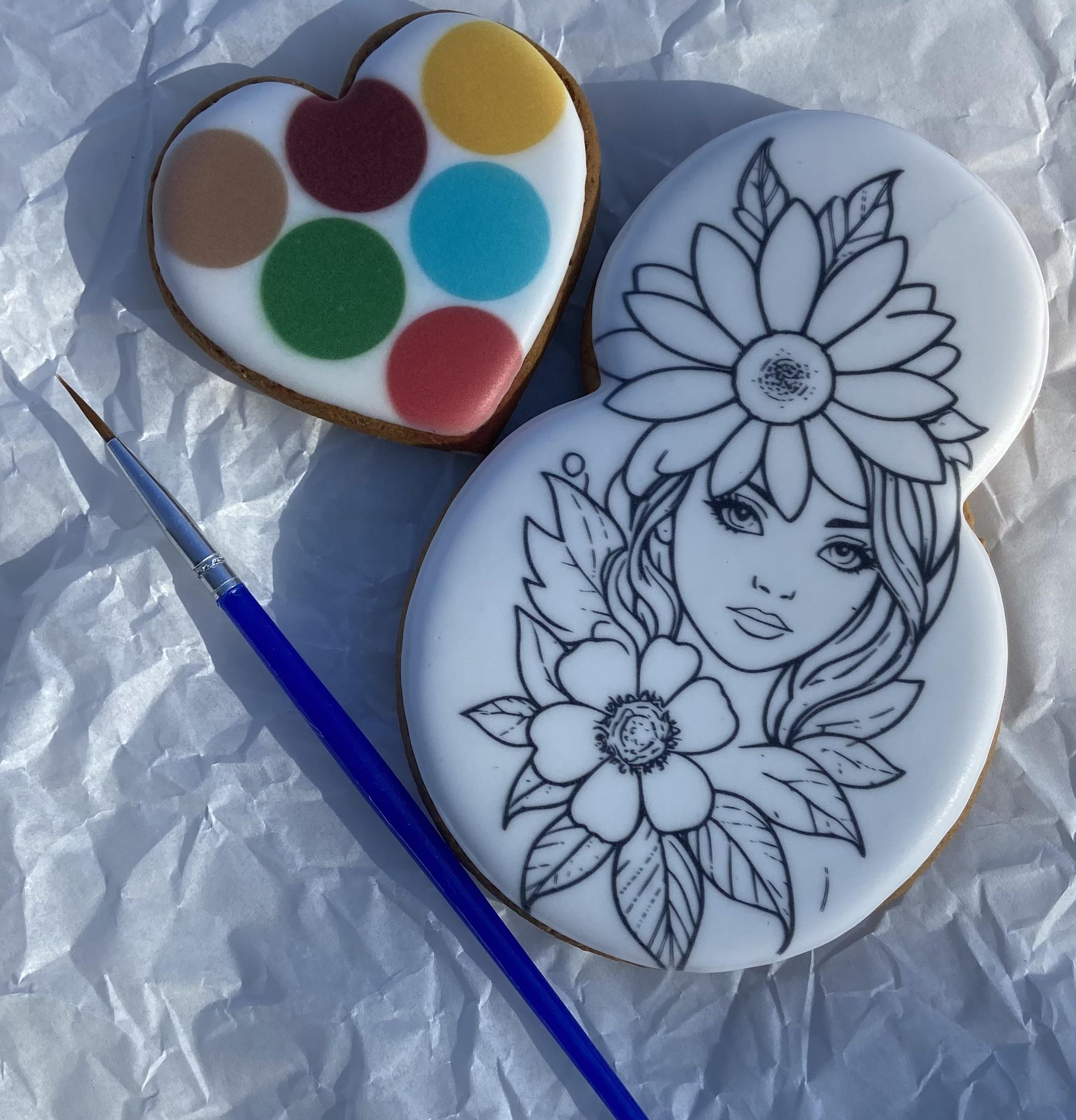 Пряник розмальовка до 8 березня Дівчина