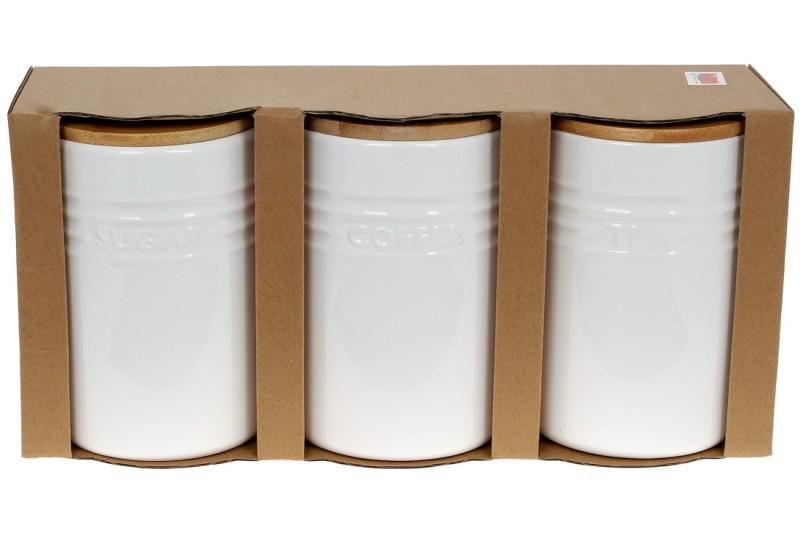 Набор банок ВonaDi Sugar Tea Coffe с бамбуковыми крышками 650 мл 3 шт. Белый (304944)