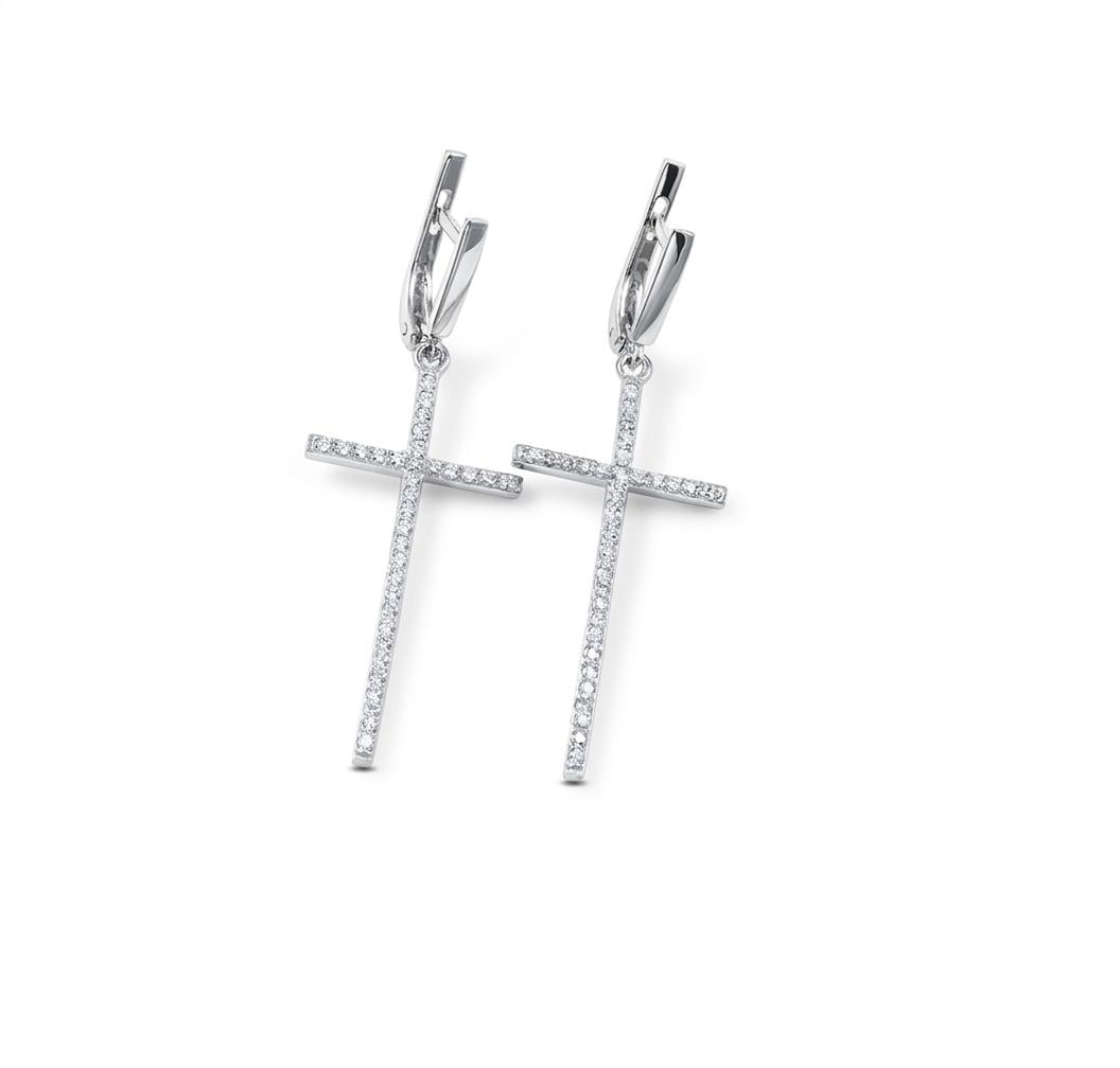 Серьги длинные из серебра с фианитами Maxi Silver 9620 Кресты (89620)