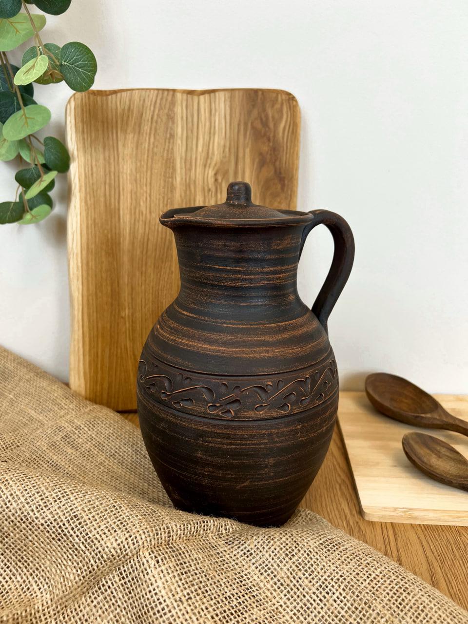 Глек з ручкою глиняний різьблений Гражда Декор 2,5 л (13000-39)