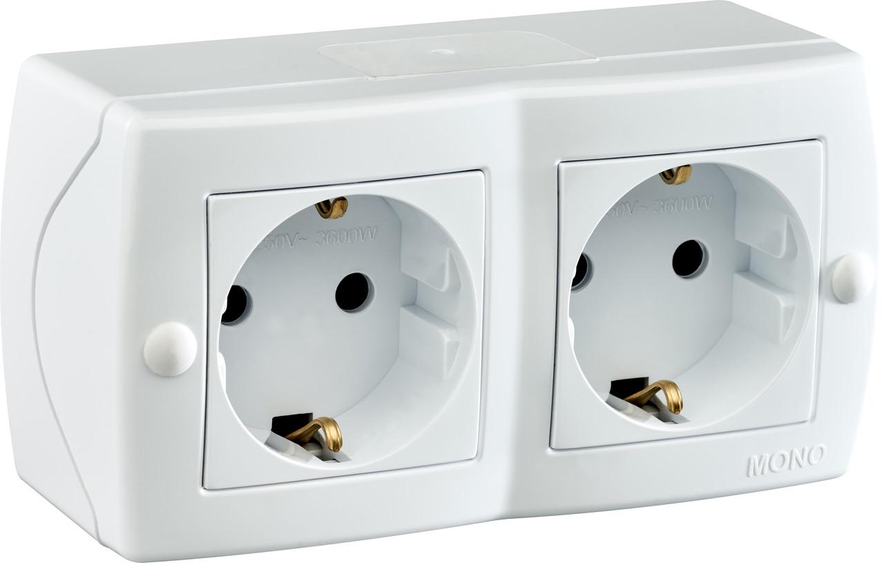 Розетка двойная накладная Mono Electric OCTANS IP20 с заземлением Белый (12129)