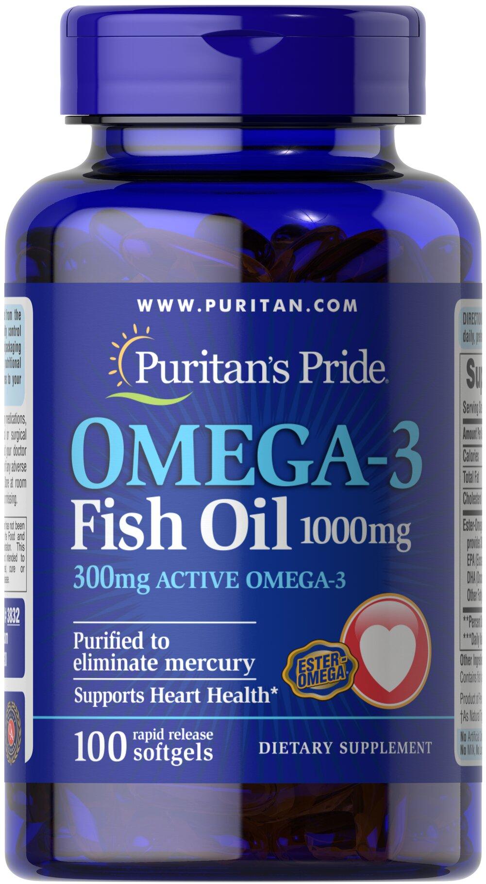 Жирные кислоты Puritan's Pride Omega-3 Fish Oil 1000 мг 100 Softgels