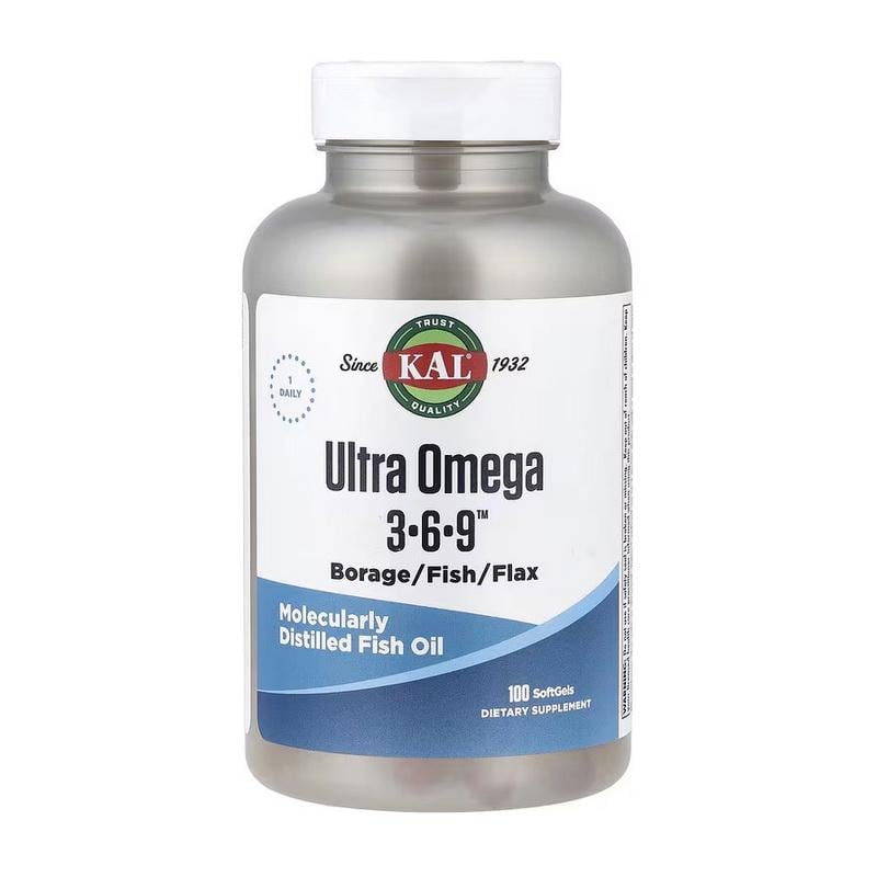 Омега 3-6-9 з олією льону огірочника і риб'ячим жиром KAL Ultra Omega 3-6-9 1200 мг 100 м'яких капс.