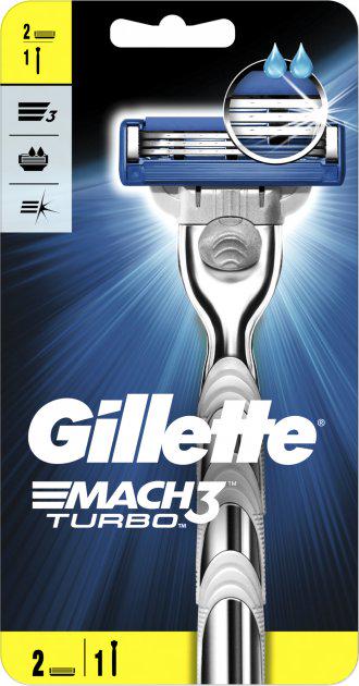 Станок для гоління чоловічий Mach 3 Gillette Mach3 Turbo з 2 змінними картриджами - фото 2