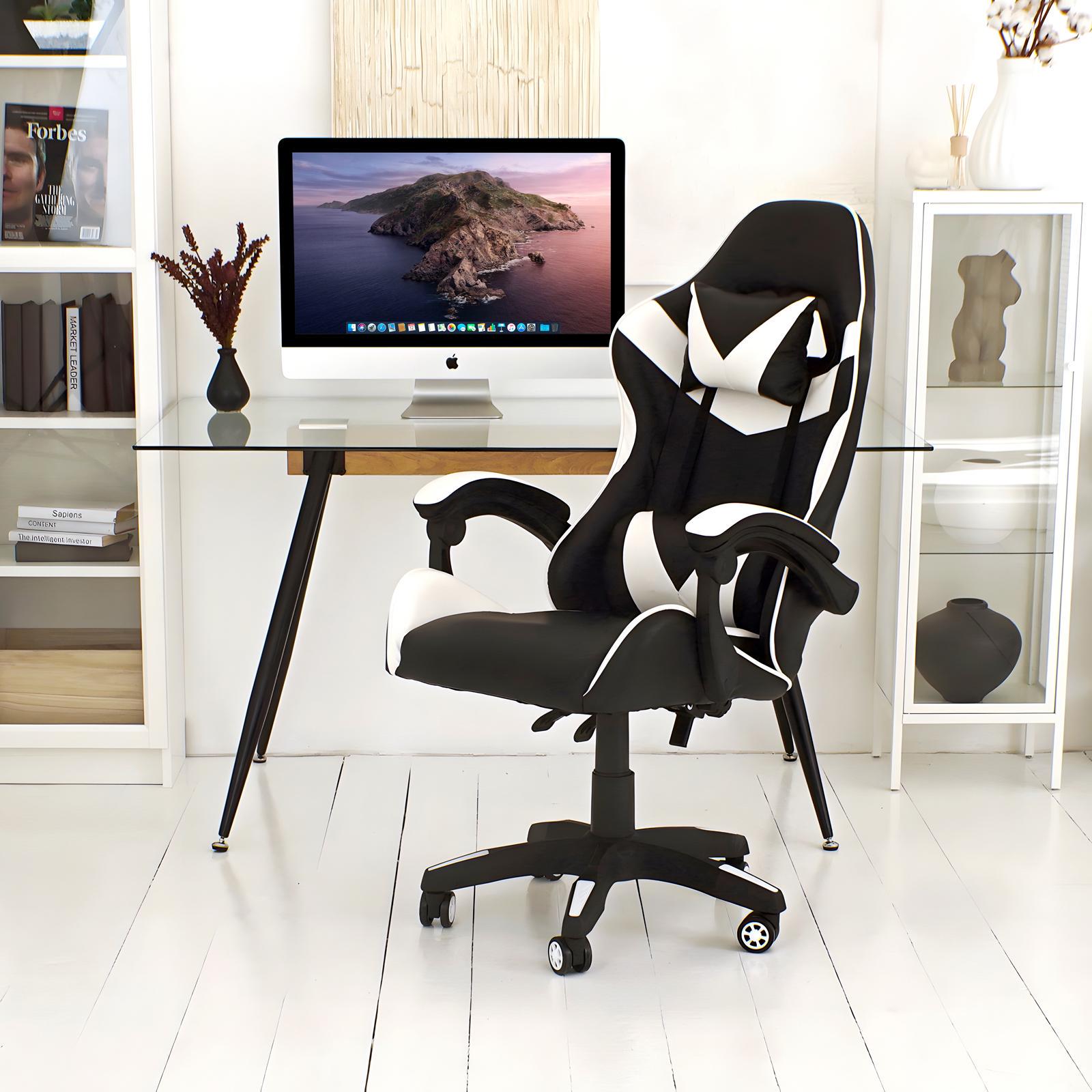 Крісло ігрове комп'ютерне Kontrast з функцією масажу з подушками Білий (40068) - фото 9