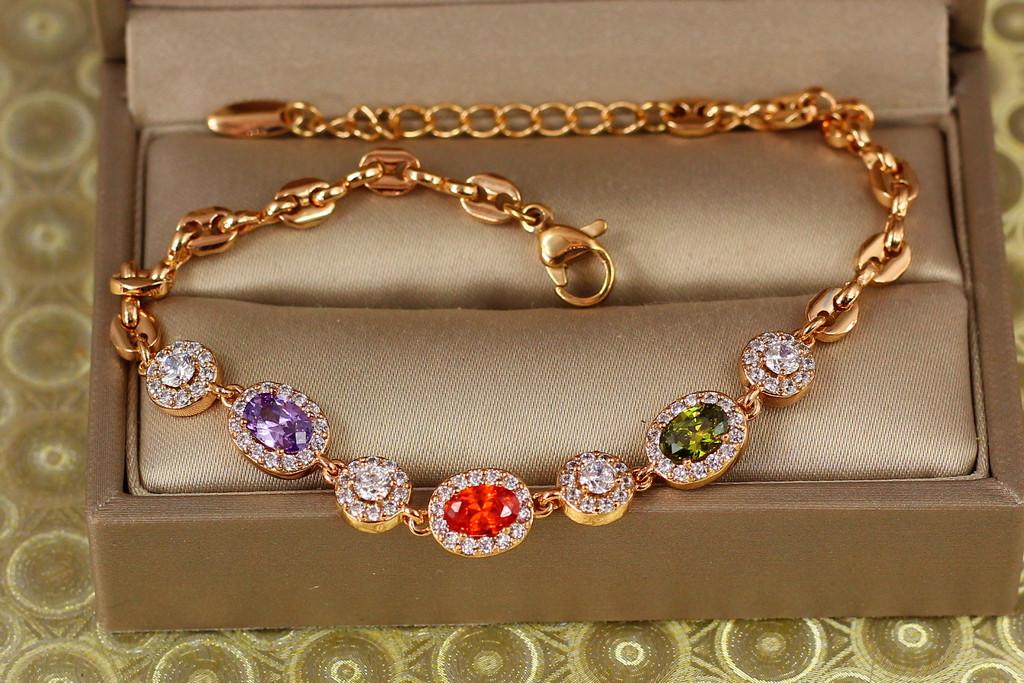 Браслет Xuping Jewelry Малинки с разноцветными камнями с кругами 17,5 см 7 мм Золотистый (2313068090)