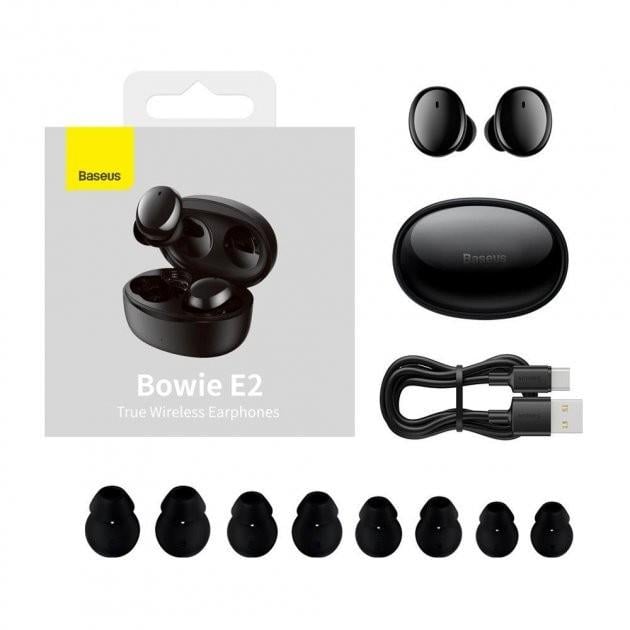 Наушники беспроводные вакуумные Baseus True Wireless Earphones Bowie E2 BT5.2 40/300 mAh IP55 Black (NGTW090001)