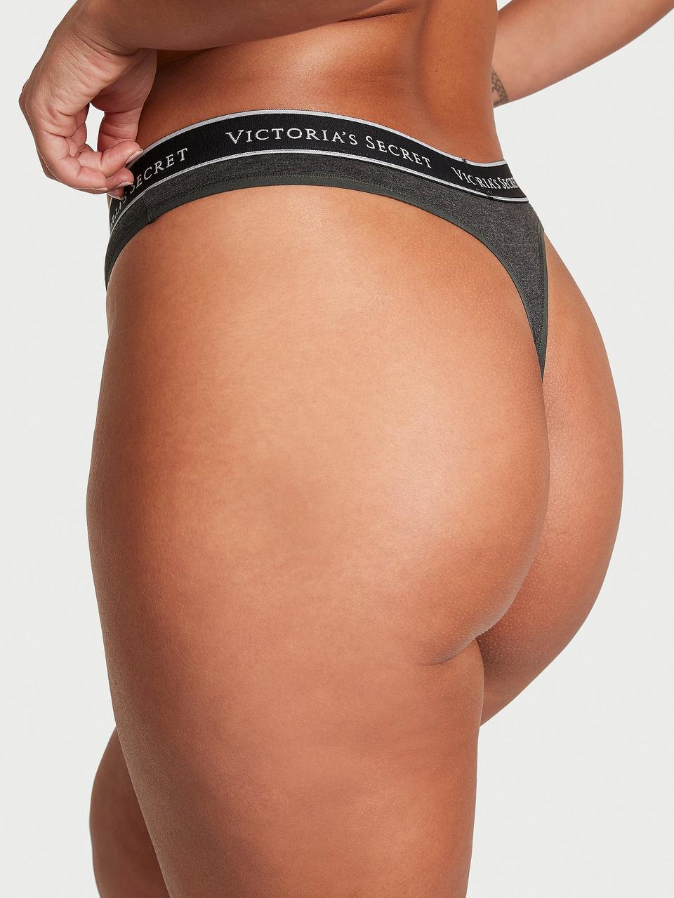 Труси жіночі Victoria's Secret Logo Cotton Thong стрінги L Сірий (2151282438) - фото 2