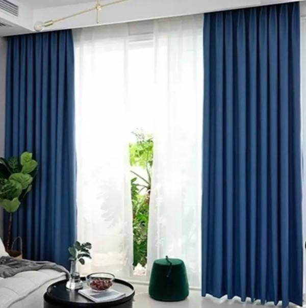 Комплект штор Вербена лен/блэкаут 1,5х2,7 м 2 шт. Синий (87690)