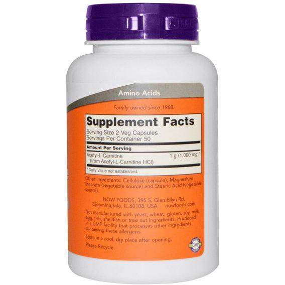 Комплекс АцетилКарнитин NOW Foods Acetyl-L-Carnitine 500 мг 100 Veg Caps - фото 2