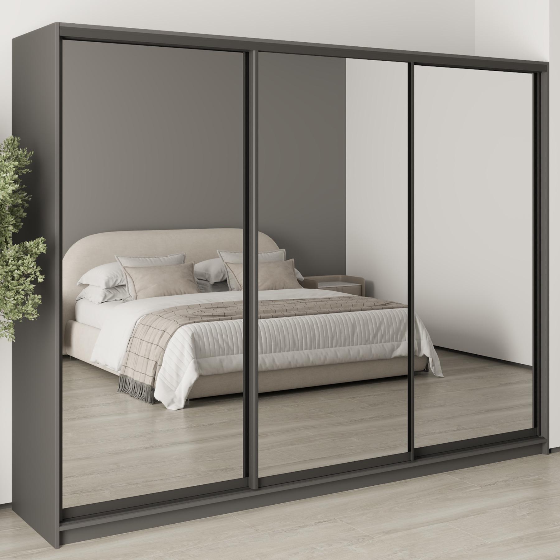 Шкаф-купе трехдверный MebelStar Комбо BG 3 зеркала 270x45x210 см Антрацит (MBS-9257) Шкаф-купе трехдверный MebelStar Комбо BG 3 зеркала 270x45x210 см Антрацит (MBS-9257)