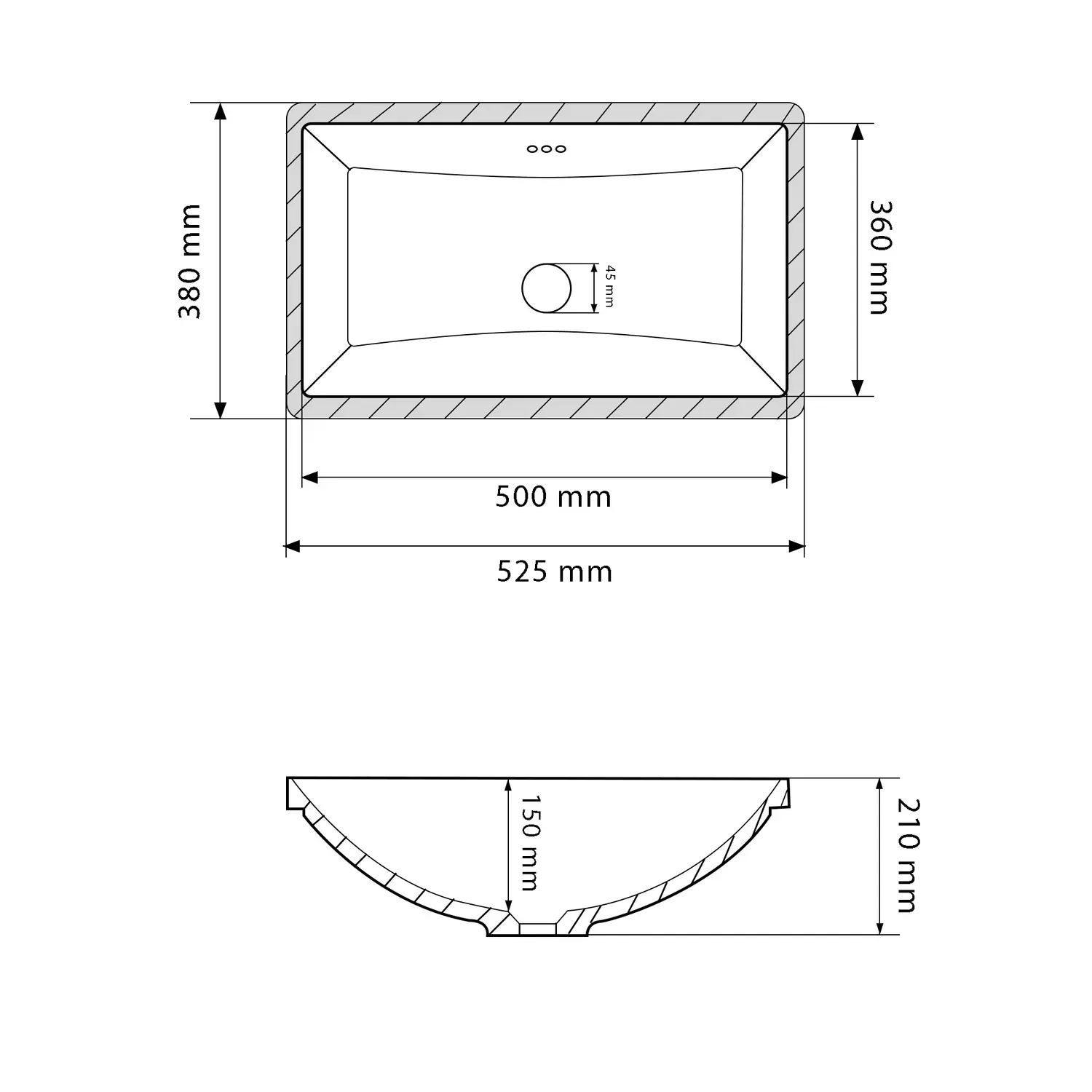 Умивальник врізний VBI Mallare прямокутний 525x380 мм Білий (RM-VBI-018038) - фото 4 Умивальник врізний VBI Mallare прямокутний 525x380 мм Білий (RM-VBI-018038) - фото 4