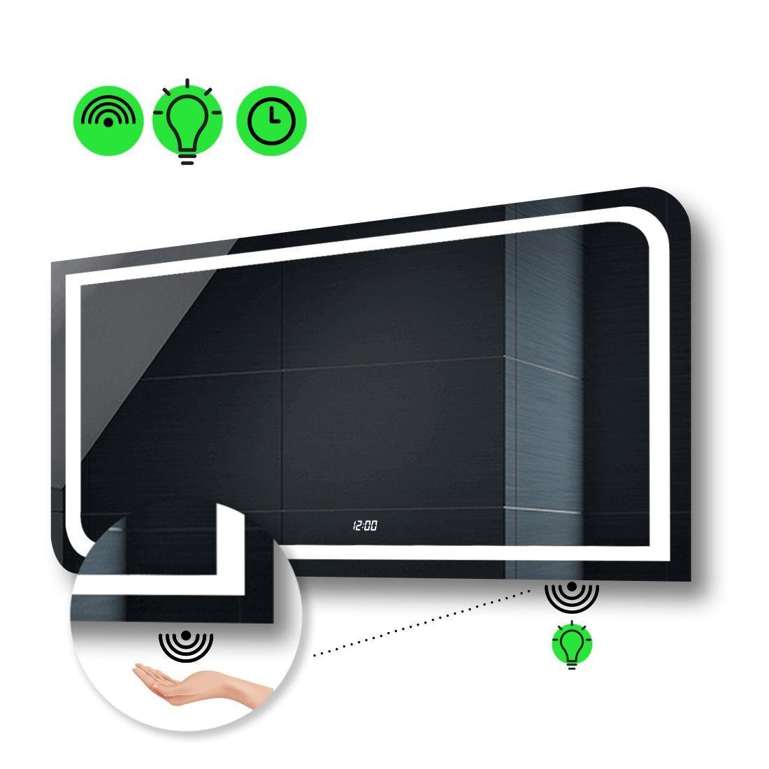 Зеркало Noemi LED с ИК выключателем и часами 120x80 см (13498797)