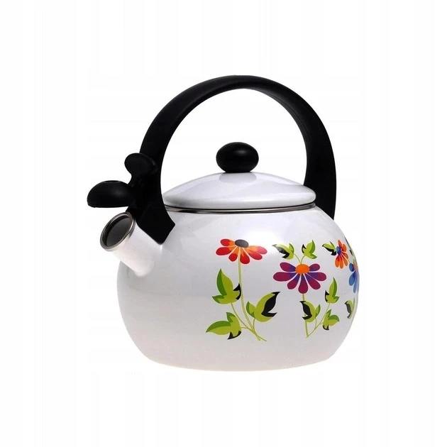 Чайник со свистком Kamille KM-1030 с рисунком из эмалированной стали 2,2 л Белый (150-84-1030) - фото 3