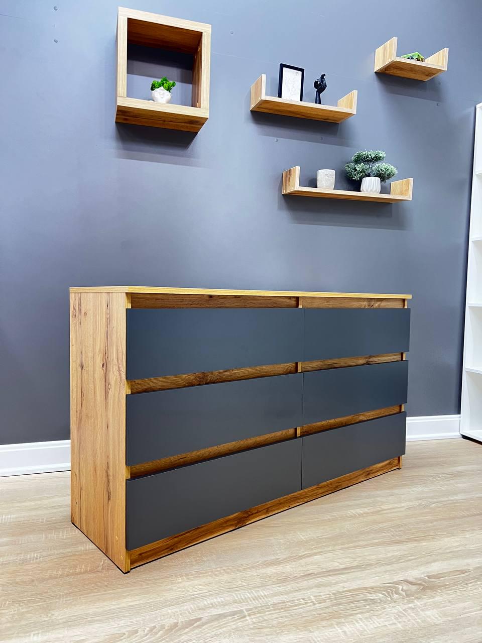 Комод Kvatro 130 6 шухляд 1300х750х400 мм Дуб аппалачі/Антрацитовий - фото 1 Комод Kvatro 130 6 шухляд 1300х750х400 мм Дуб аппалачі/Антрацитовий - фото 1